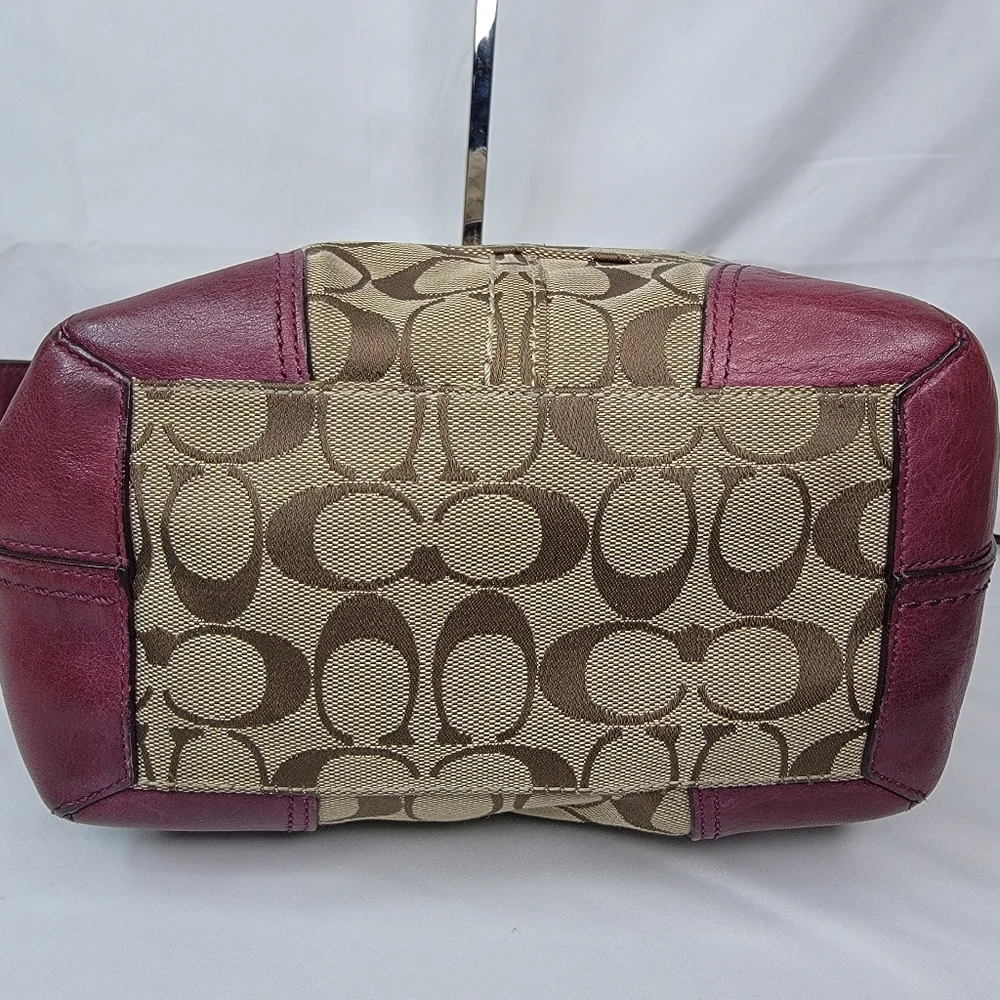 Coach Signature Canvas and Leather Shoulder Bag - Brown‎ and Purple